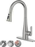 Mbillion Kitchen Faucet with Pull Down 3 Mode Sprayer,15.2'' High Arc,Brushed Nickel,Stainless Steel,Single Handle Sink Faucet with 10'' Deck Plate for 1-3 Hole