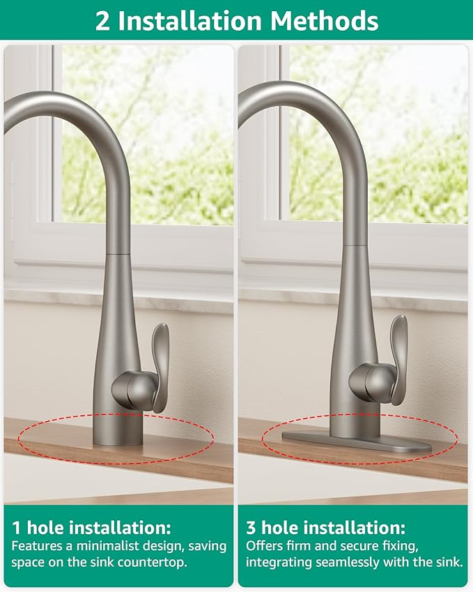 Mbillion Kitchen Faucet with Pull Down 3 Mode Sprayer,15.2'' High Arc,Brushed Nickel,Stainless Steel,Single Handle Sink Faucet with 10'' Deck Plate for 1-3 Hole
