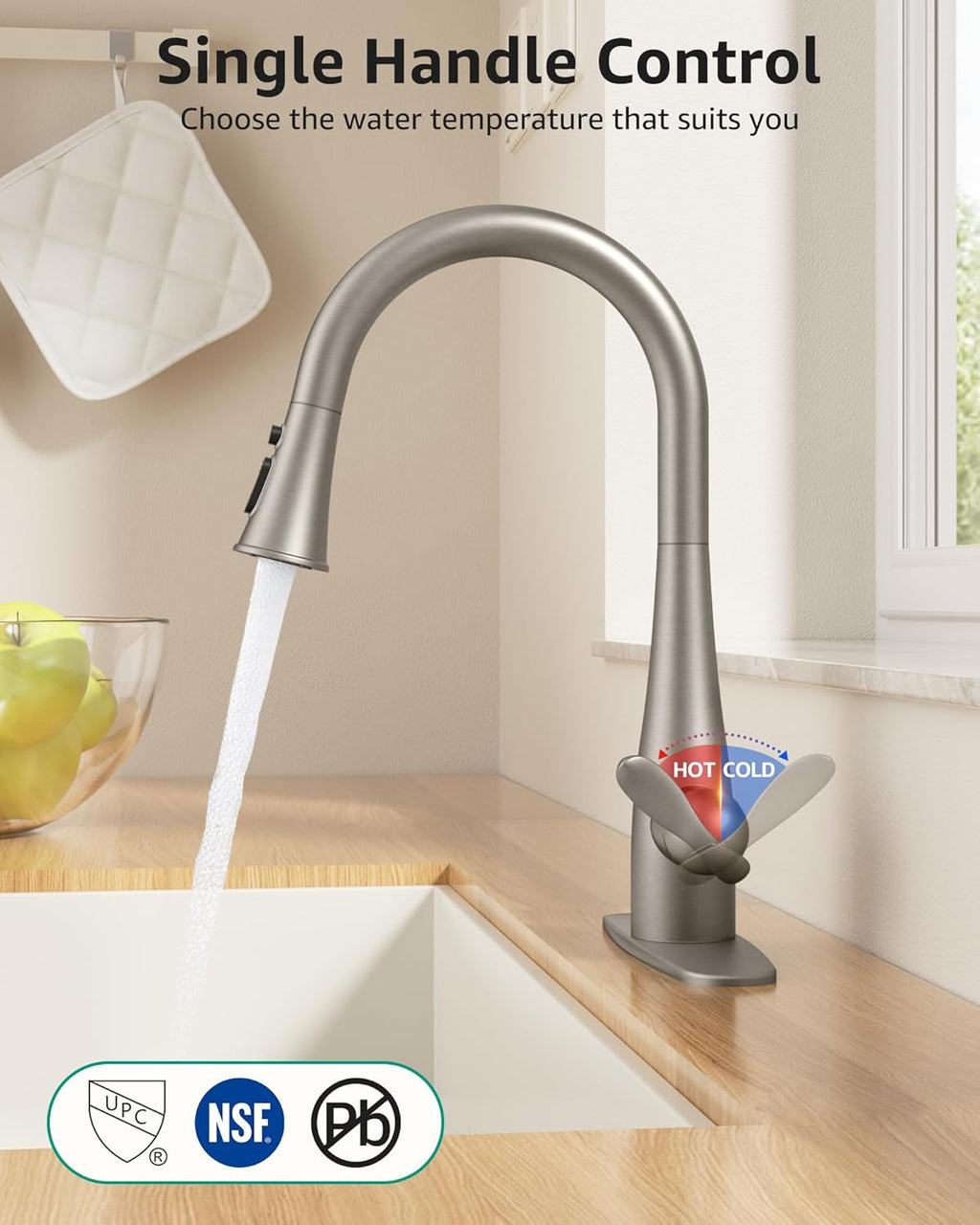 Mbillion Kitchen Faucet with Pull Down 3 Mode Sprayer,15.2'' High Arc,Brushed Nickel,Stainless Steel,Single Handle Sink Faucet with 10'' Deck Plate for 1-3 Hole